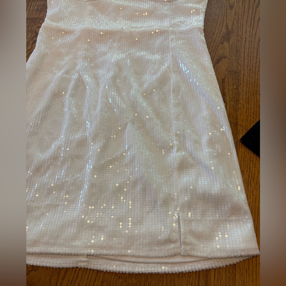 Lulus NWT Glowing Intentions White Sequin Bustier Tie-strap Mini Dress - Size S - Picture 13 of 15